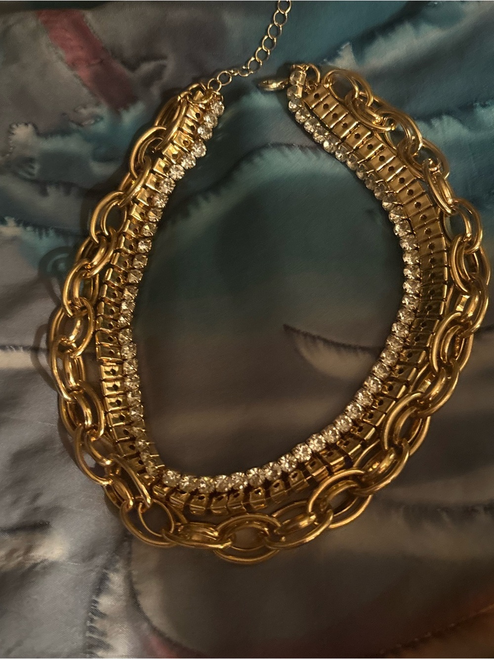 Gold Rhinestone Multi-Chain Necklace choker - beautiful Statement Jewelry
